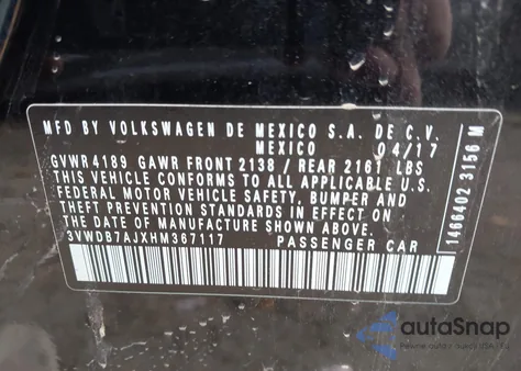 2017 Volkswagen Jetta 1.4T Se из США, поврежденный, VIN 3VWDB7AJXHM367117